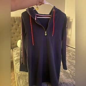 Tommy Hilfiger Navy Half-Zip Hoodie Dress
